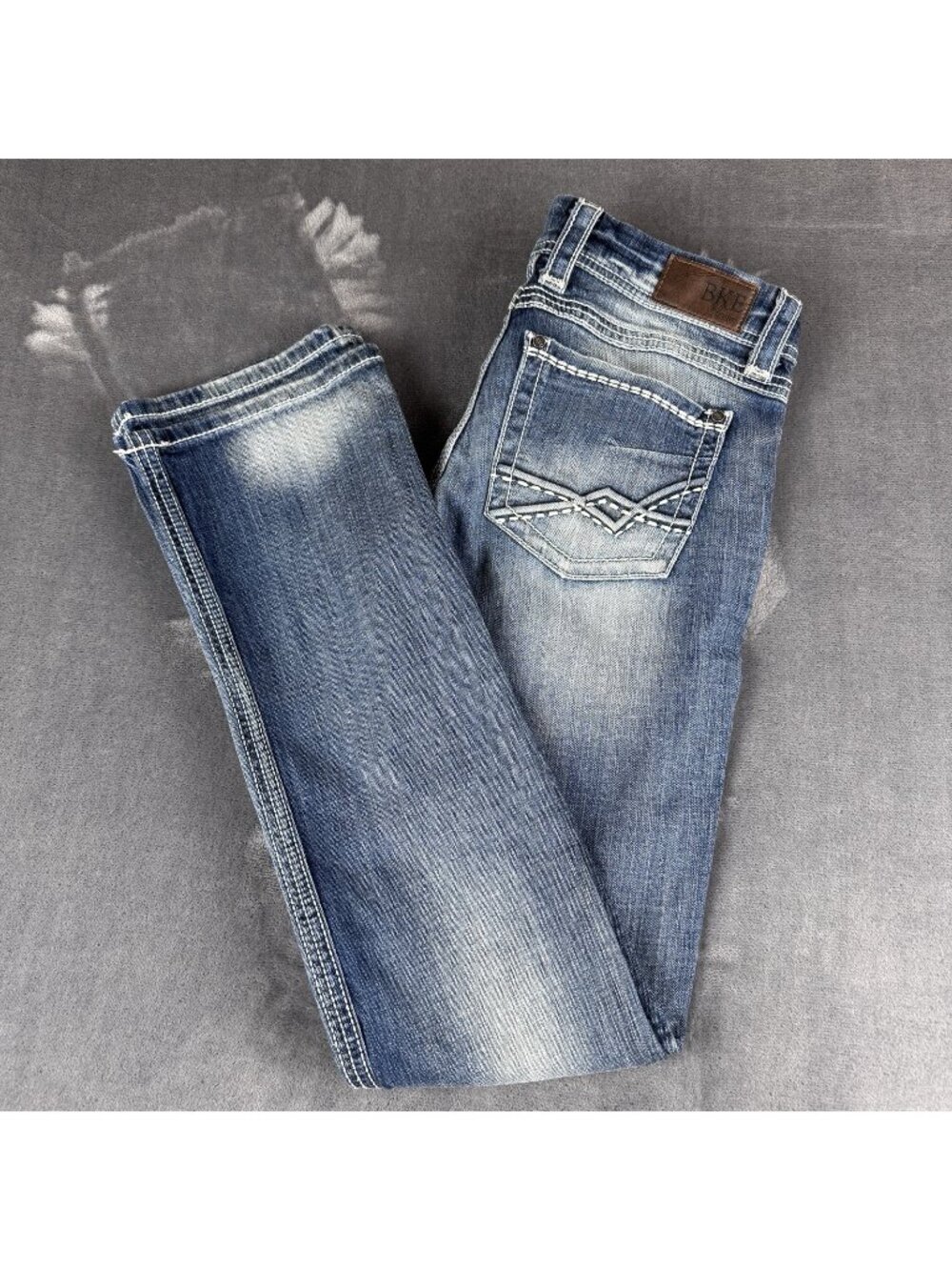 BKE Sabrina Women's Blue Medium Wash Bootcut Jeans 31x33 Thick Stitch Low Rise